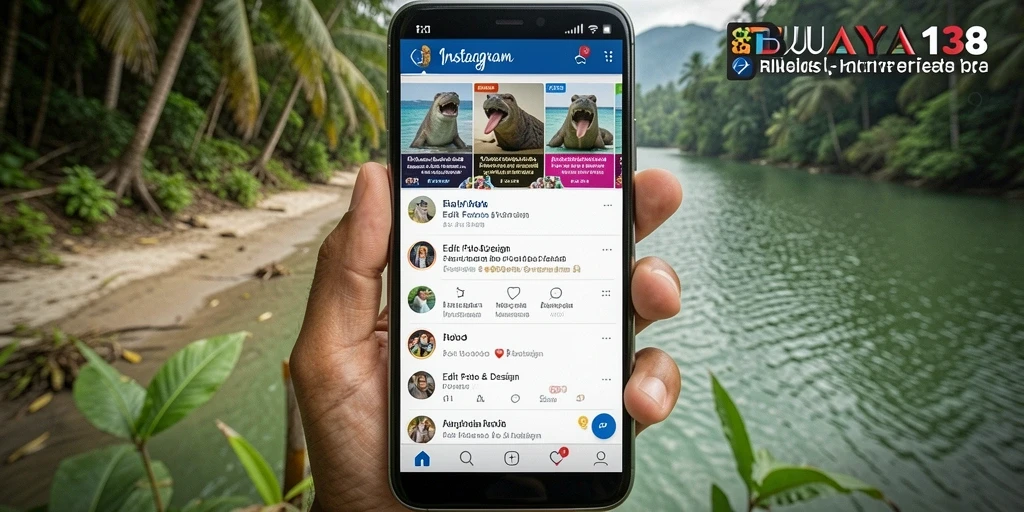 Tampilan antarmuka aplikasi BUAYA138 dengan filter Instagram yang beragam.