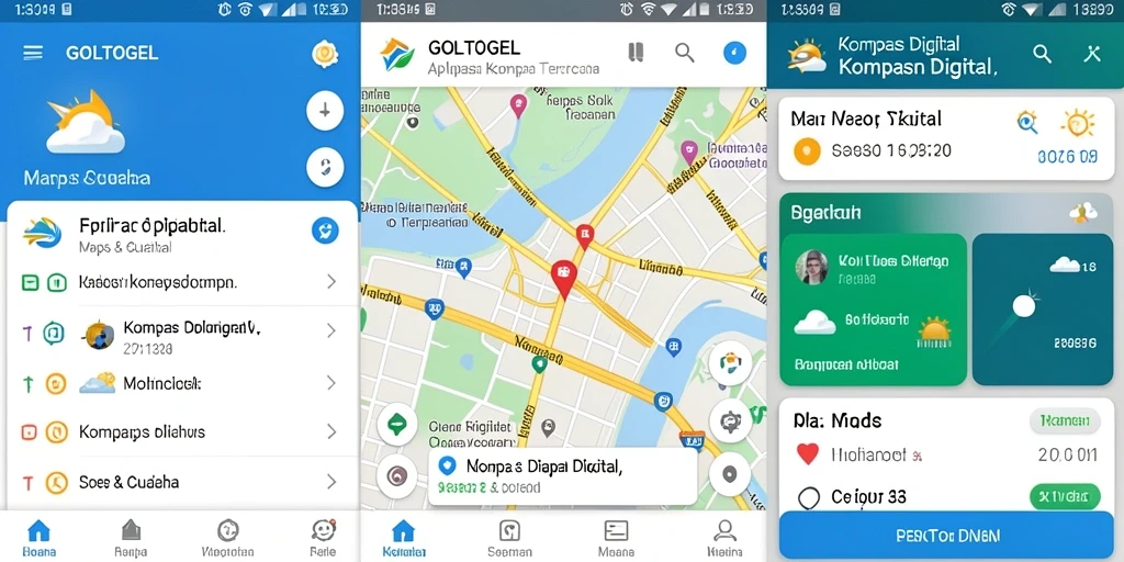 Antarmuka aplikasi GOLTOGEL yang menampilkan kompas digital.